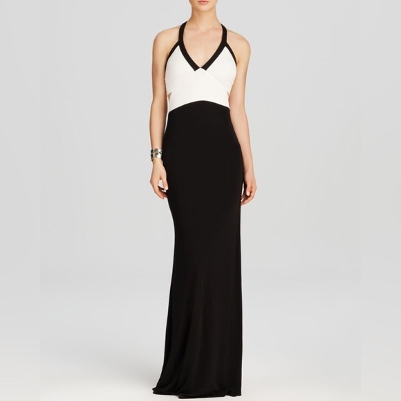 ABS Allen Schwartz Dresses & Skirts - ABS Allen Schwartz ~ Black & White Jersey V Neck Cut-Out Formal Gown Maxi Dress